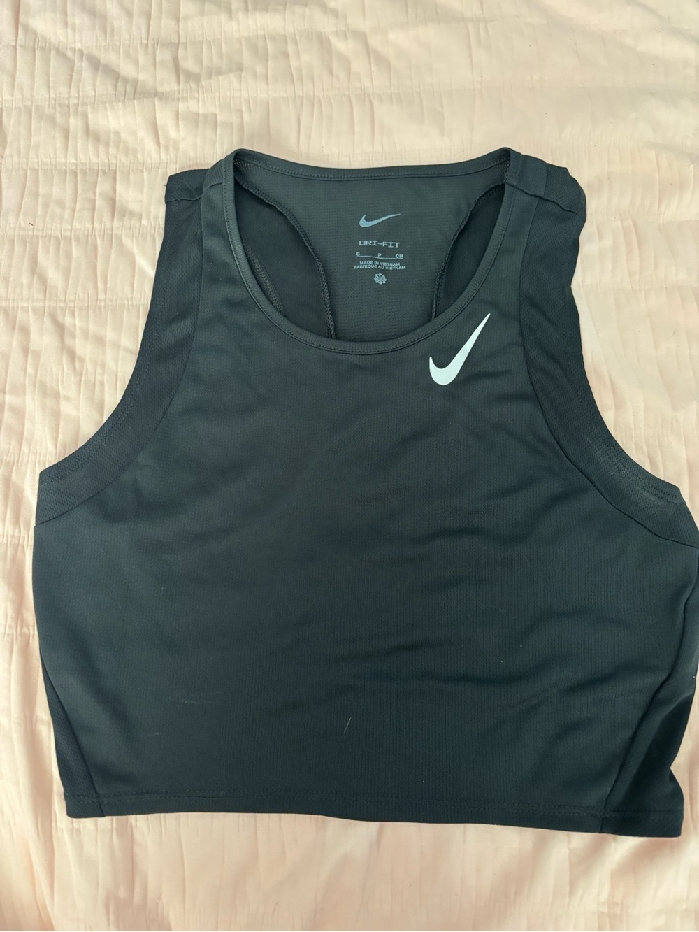 Nike Black Crop Sports Bra with White Swoosh